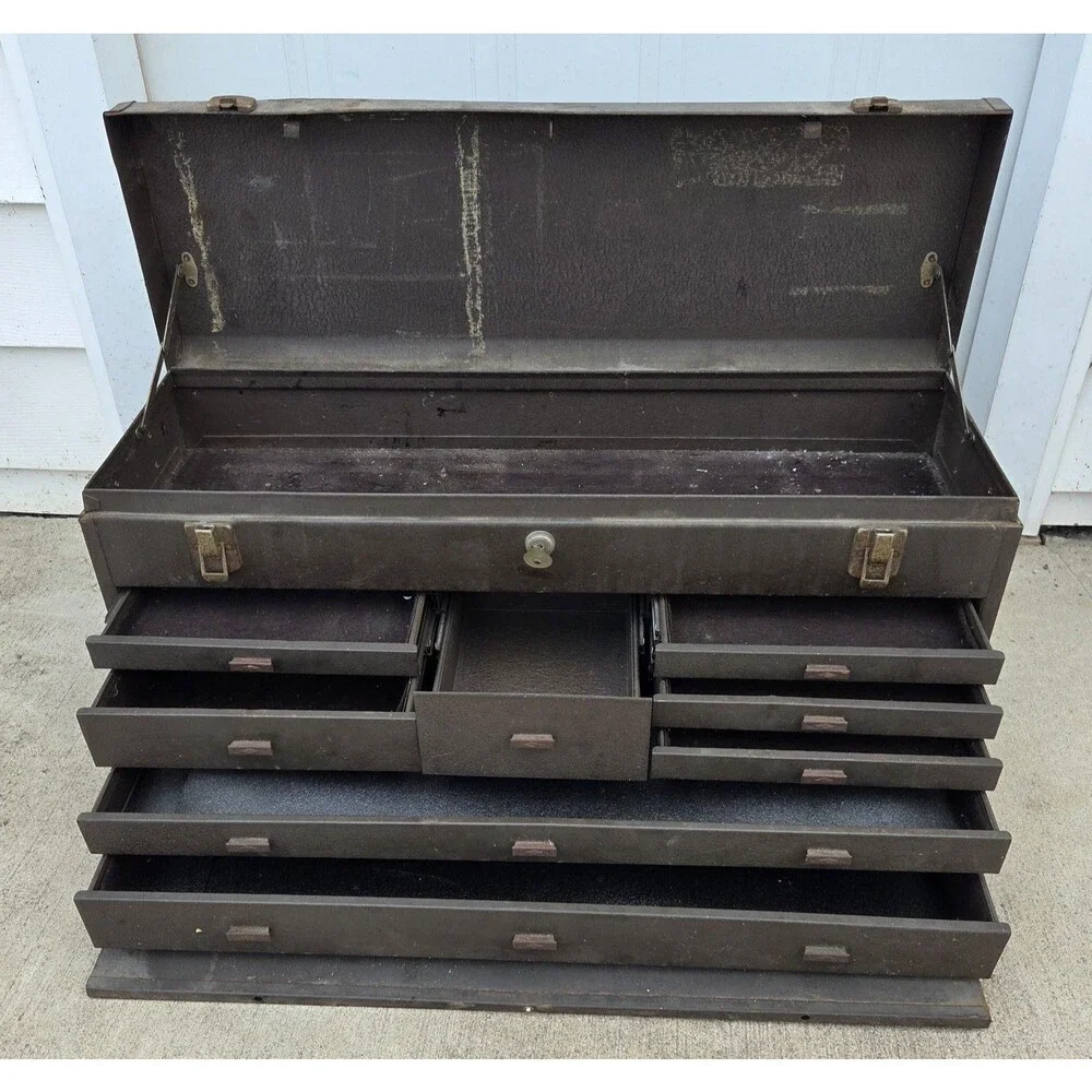 Kennedy No. 526 8 Drawer Machinist Tool Box Chest Brown Wrinkle USA With One Key